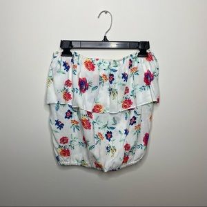 Floral Strapless Tube Top with Ruffle Edge